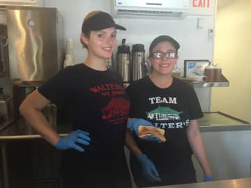 Courtney, left, and Kariana, right, two of the servers at Walter's Hot Dogs in Mamaroneck.