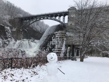 Snowman at Croton Dam in Northern Westchester.
