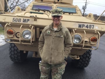 Sasha Gonzalez is a chemical specialist in the U.S. Army National Guard who works at the Teaneck Armory.