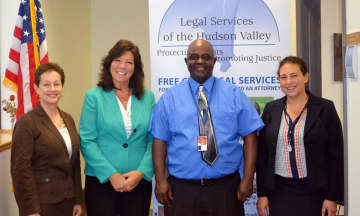 (from left) Barbara Finkelstein, LSHV CEO; Sen. Sue Serino; LSHV client and veteran Rodney Haith; Rachel Saunders, LSHV attorney-in-charge, Poughkeepsie office