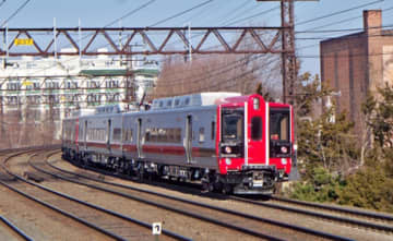 A Metro-North Railroad train heads for Connecticut on the  New Haven Line.