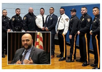 Prospect Park Mayor Mohamed Khairullah and some of the members of the Prospect Park Police Department.