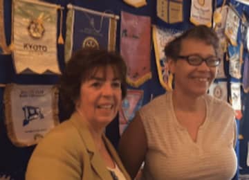 Larchmont Rotary speaker Joanne Amorosi with Rotary member Marian Anderson of Heartsong.