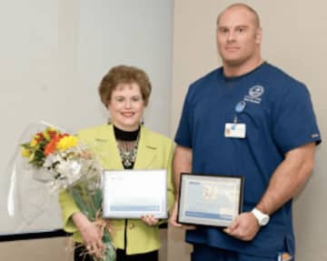 Laura Durkin of Bridgeport and Brian Sager of Branford are St. Vincent's Medical Center's Volunteers of the Year.