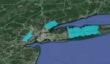 Areas in blue, including Southern Westchester, are under the Freeze Warning.
