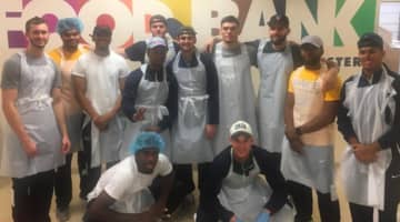 The Pace University men's basketball team helped support food collection in Westchester County.
