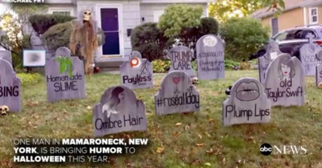 Mamaroneck resident Michael Fry's "2017 Dying Trends graveyard" was featured on ABC News,  sparking a stir on social media.