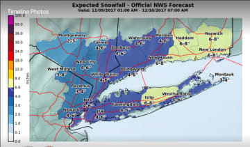 Between 3 and 6 inches of snow is expected throughout the tristate area, with higher amounts farther east.