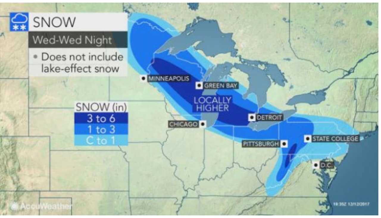 The tristate area is expected to get a coating to an inch of snow Wednesday night into Thursday.