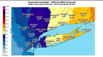 These are the latest snowfall projections released late Sunday afternoon by the National Weather Service.