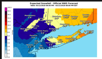 The most updated snowfall projections, released Tuesday morning by the National Weather Service.