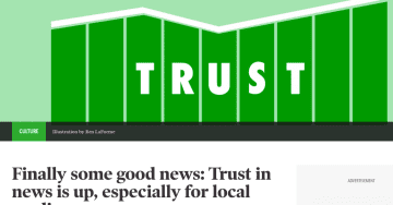After decades of decline, a new Poynter Institute survey says that trust in real news, especially from local news media is up over last year and rising -- fueled by politicians proclaiming "fake news."