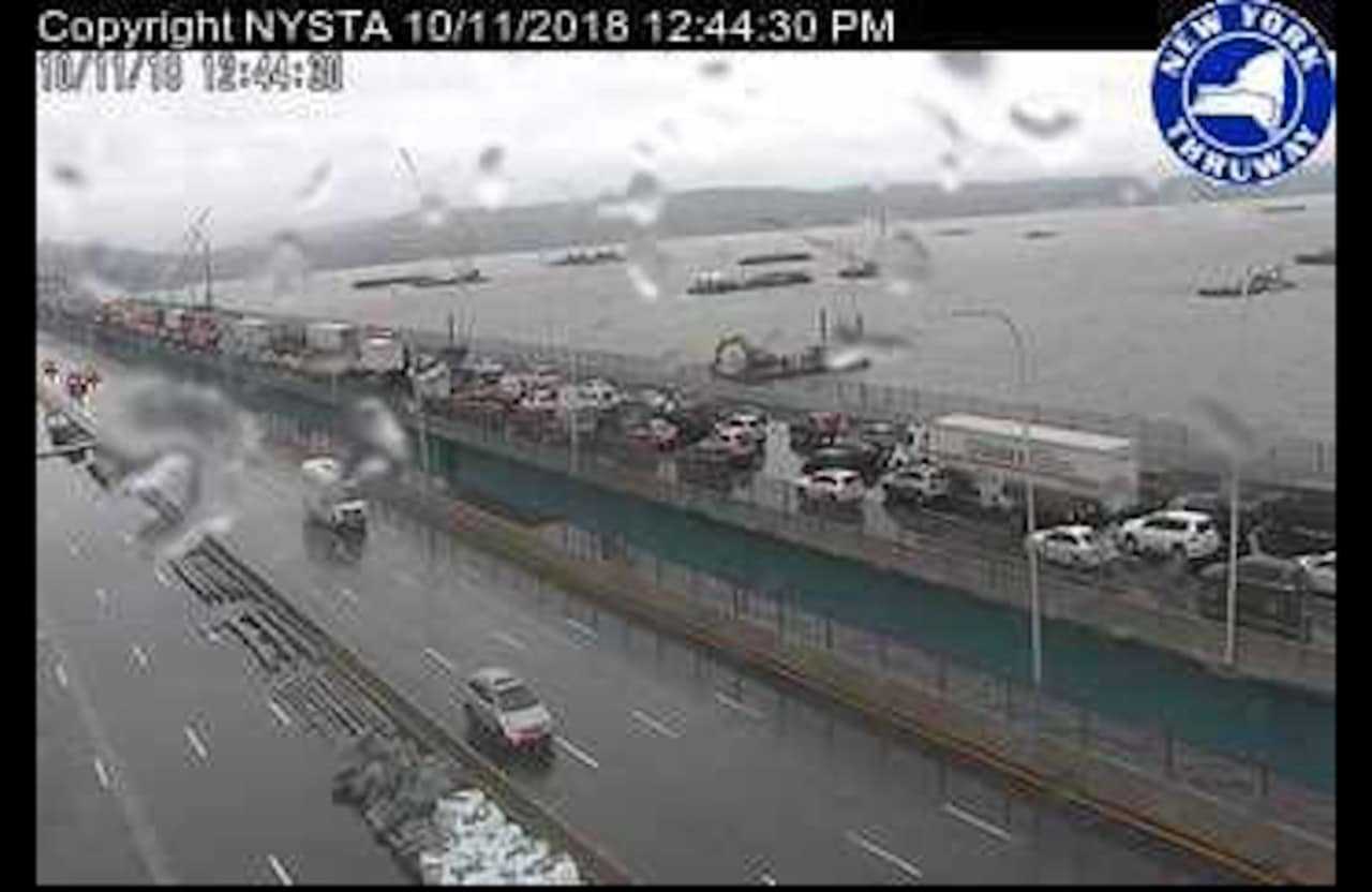 Traffic is backed up on the new TZB due to a jackknifed tractor-trailer.