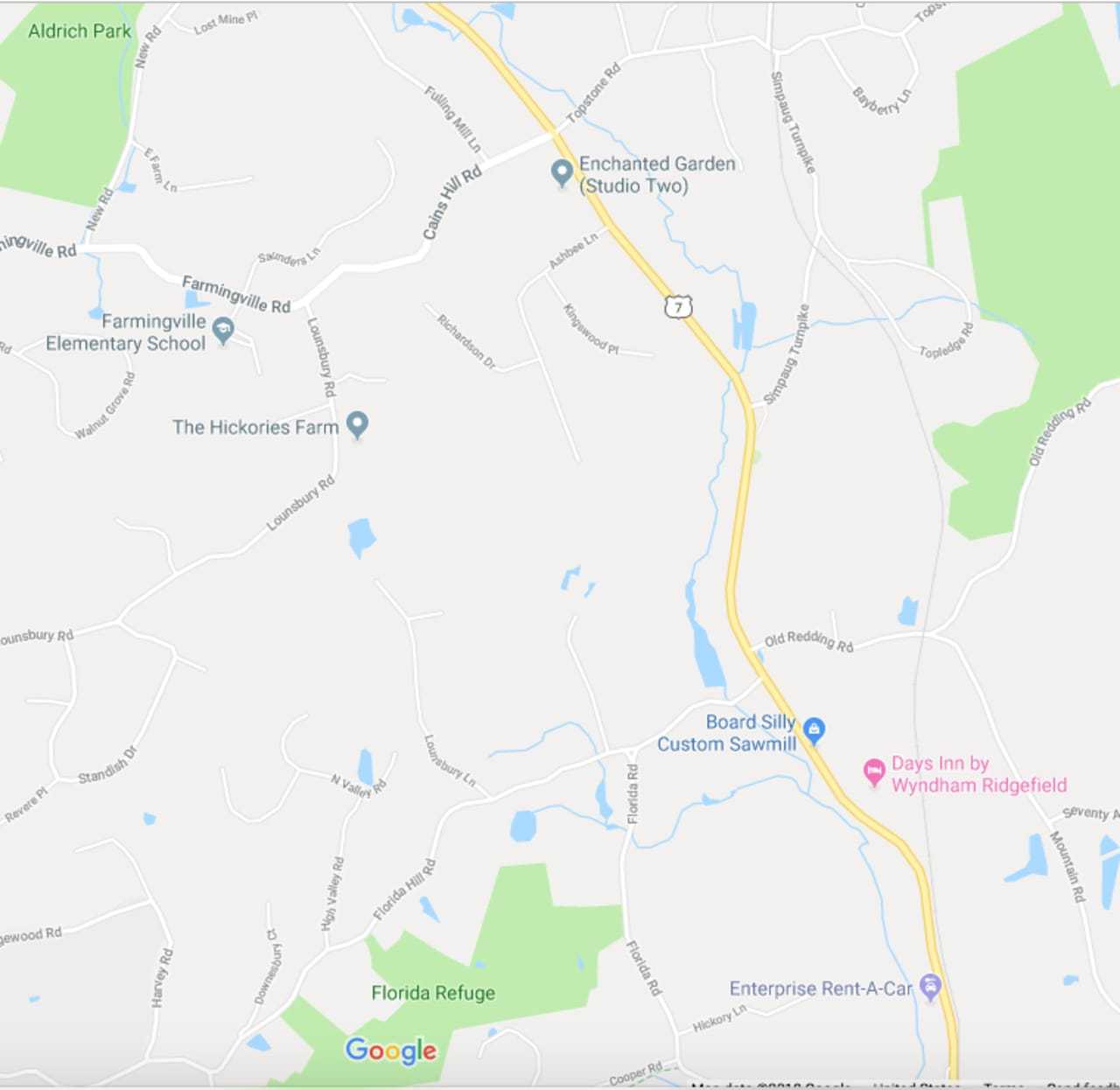 Route 7 in Ridgefield between Cains Hills Road/Topstone Road and Branchville Road/Route 102.