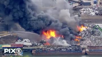 Pix11 News captured the scrap metal fire, which broke out Thursday afternoon in Jersey City.