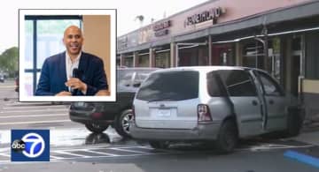 Cory Booker's speech came to a screeching halt when a minivan plowed through the Miami cafe window where he was speaking.