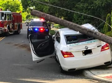 One person was taken to the hospital after a Buick sedan crashed into a Teaneck telephone pole.