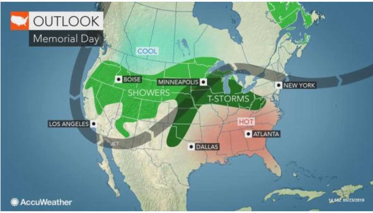 The outlook for Memorial Day on Monday, May 27.