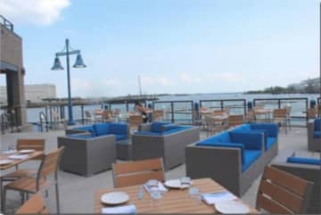Waterfront patio at Boca Oyster Bar, newly opened at 10 E. Main Street in Bridgeport