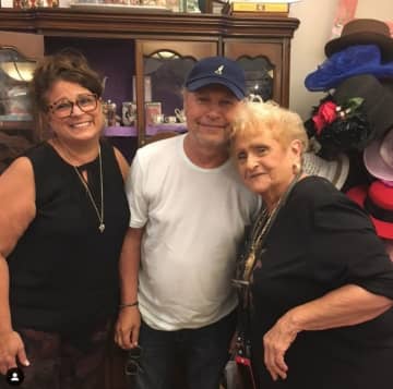Owner Gina Aurisicchio, actor/comedian Billy Crystal and Anna Almond at Florrie Kayes Tea Room in Carmel Hamlet.