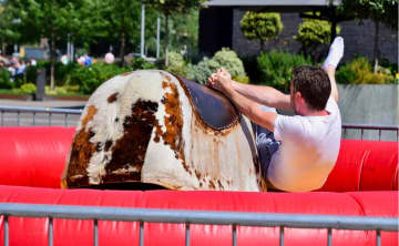A Bergenfield man is seeking $5 million from the borough after sustaining some permanent injuries while riding a mechanical bull at the 2017 Family Fun Day.