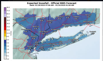 Here are the National Weather Service's projections for snowfall, released Friday evening, Jan. 17.