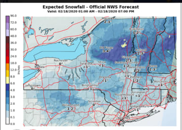 <p>A look at projected snowfall totals for the storm system.</p>