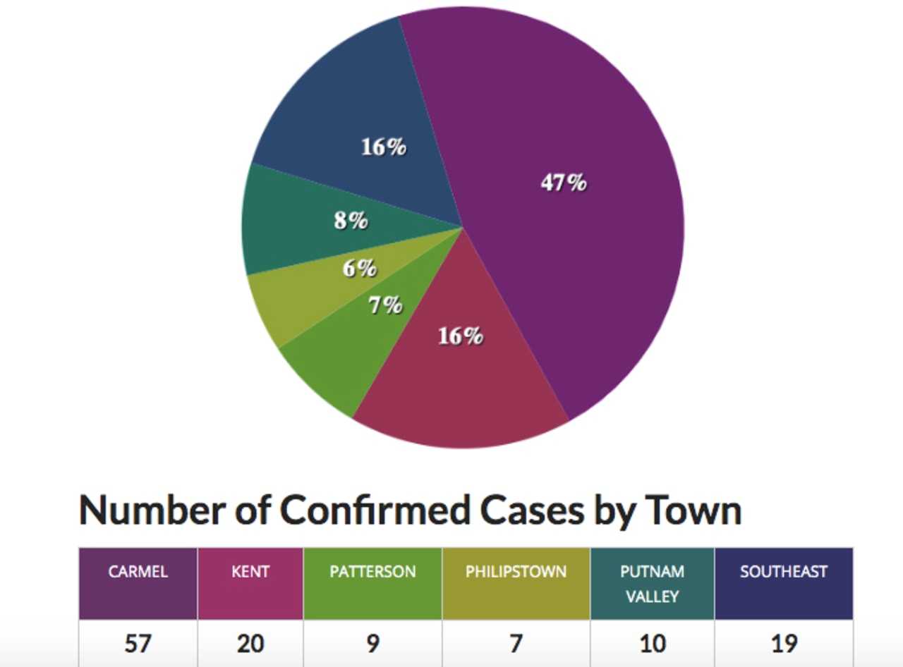 A breakdown of cases in Putnam County by number and percentage as of Sunday, March 29.