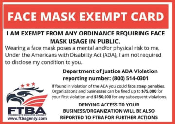 An alert has been issued for fake mask exempt cards being sold online.