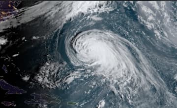 A look at Hurricane Teddy churning in the Atlantic Ocean on Sunday morning, Sept. 20.