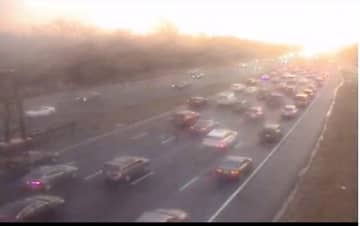 REAL TIME VIEW: Traffic backs up southbound side of the Garden State Parkway in Clark due to a serious crash Monday.
