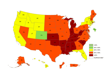 Adult obesity prevalence map for the US.
