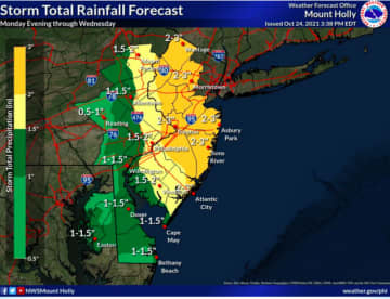 Storm total rainfall forecast across NJ and Southeastern PA.