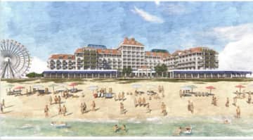 Artist's rendering of the proposed Ocona Ocean City resort hotel overlooking the beachfront.