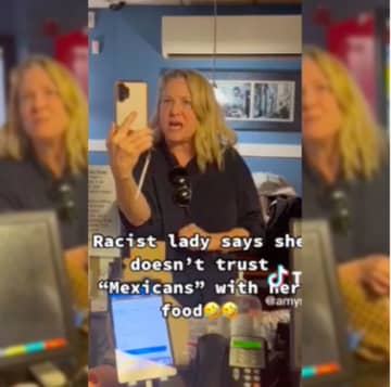 A woman's racial tirade apparently over a Amy's Pizzeria playing Spanish television is going viral on TikTok.
