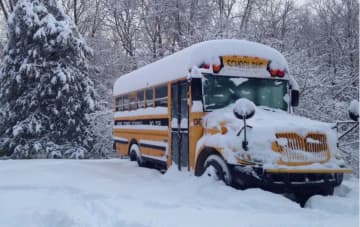 Snowy school bus