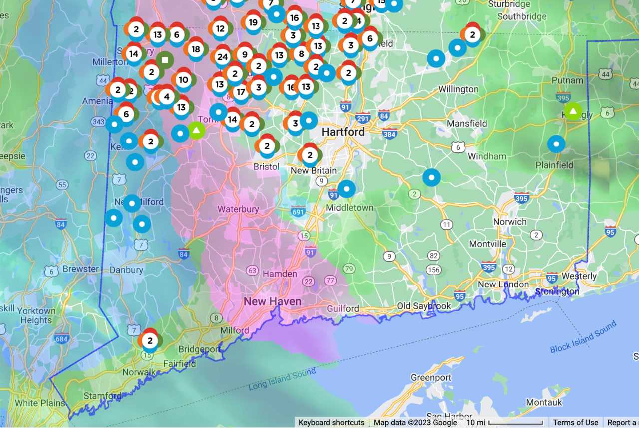 Eversource's outage map on Tuesday, March 14 as of around 11:20 a.m.