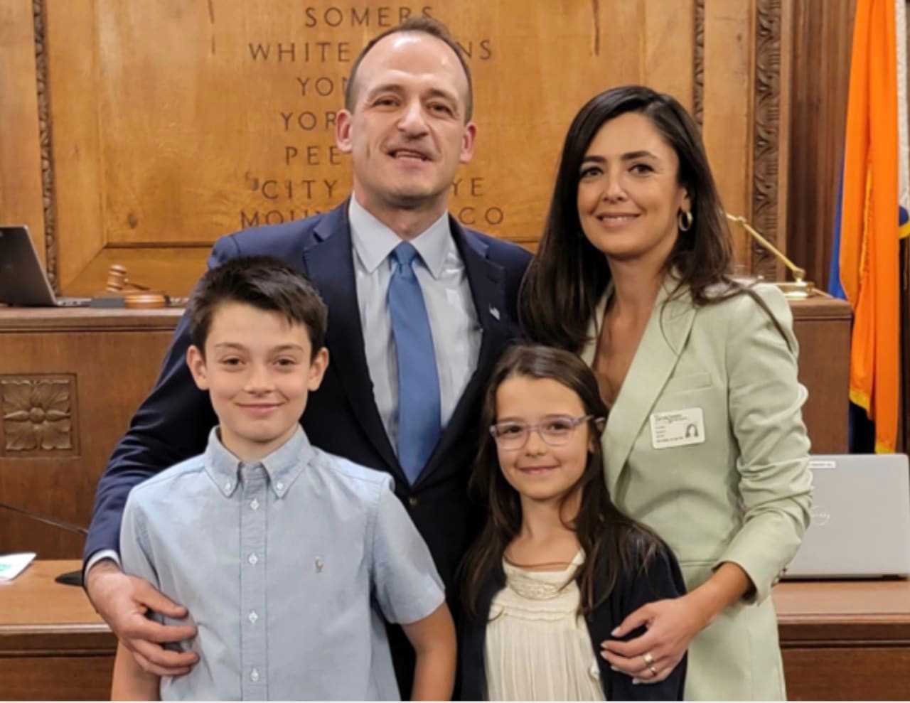 Chairperson Vedat Gashi pictured with his wife, Vjosa, and their two children, Leka and Hana.