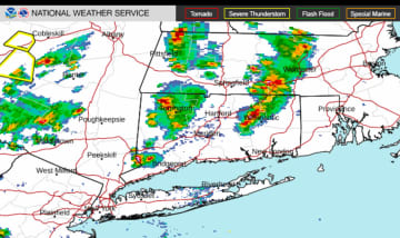 A radar image of the region at around 3:30 p.m. Friday, June 2 showing storms, some severe, moving through ahead of a backdoor cold front.