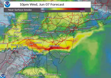 Experimental smoke and haze forecast simulation Wednesday, June 7.