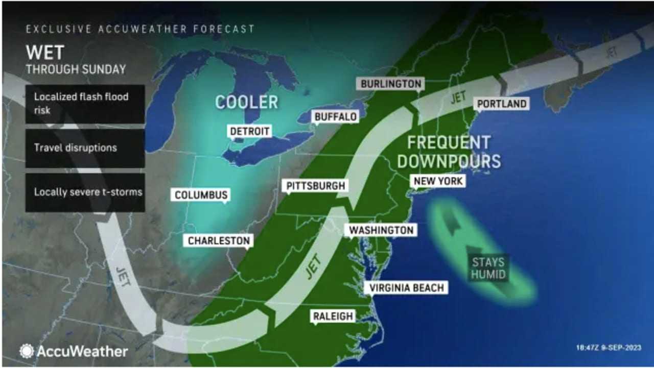 The time frame for the latest expected storm activity is in the afternoon and evening on Sunday, Sept. 10.