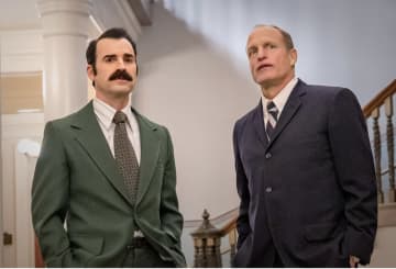 Justin Theroux as G. Gordon Liddy and Wood Harrelson as E. Howard Hunt in the HBO series 'The White House Plumbers.'