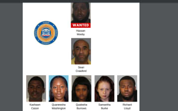 Pictured are seven people -- including one man still at large -- charged in a sweep targeting Jersey City gang activity.