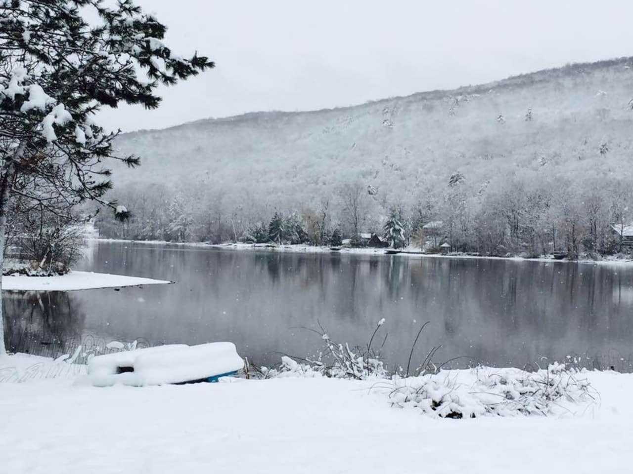 A snowy Pinecliff Lake in West Milford, captured by Laura Brescia.