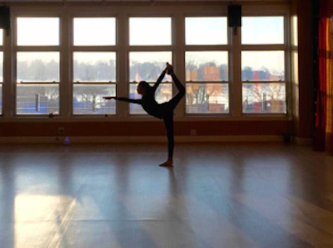 Striking a post at Tovami Yoga in Mamaroneck.