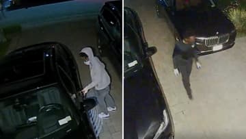 Police are searching for two suspects who are accused of stealing a key fob and documents from an unlocked vehicle and then using the key fob to enter a Long Island home.