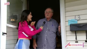 Today contributor Donna Farizan surprises longtime Rensselaer resident Ernie Mann at his home on live TV Wednesday, Sept. 28.