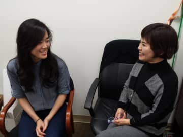 Rachel Kang, 28, program director, and Jasmine Je, 52, executive director of the Asian Women’s Christian Association in Teaneck