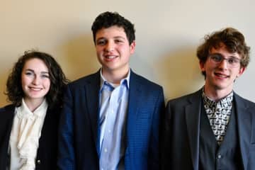 Bard debate participants are, from left: Emily Shein, Doug Appenzeller, and Joe Becker, all from Red Hook High School in Dutchess County.