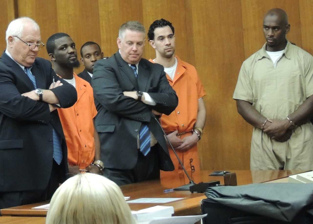 Defendants in Bergenfield drug dealer robbery shooting in court in Hackensack today.